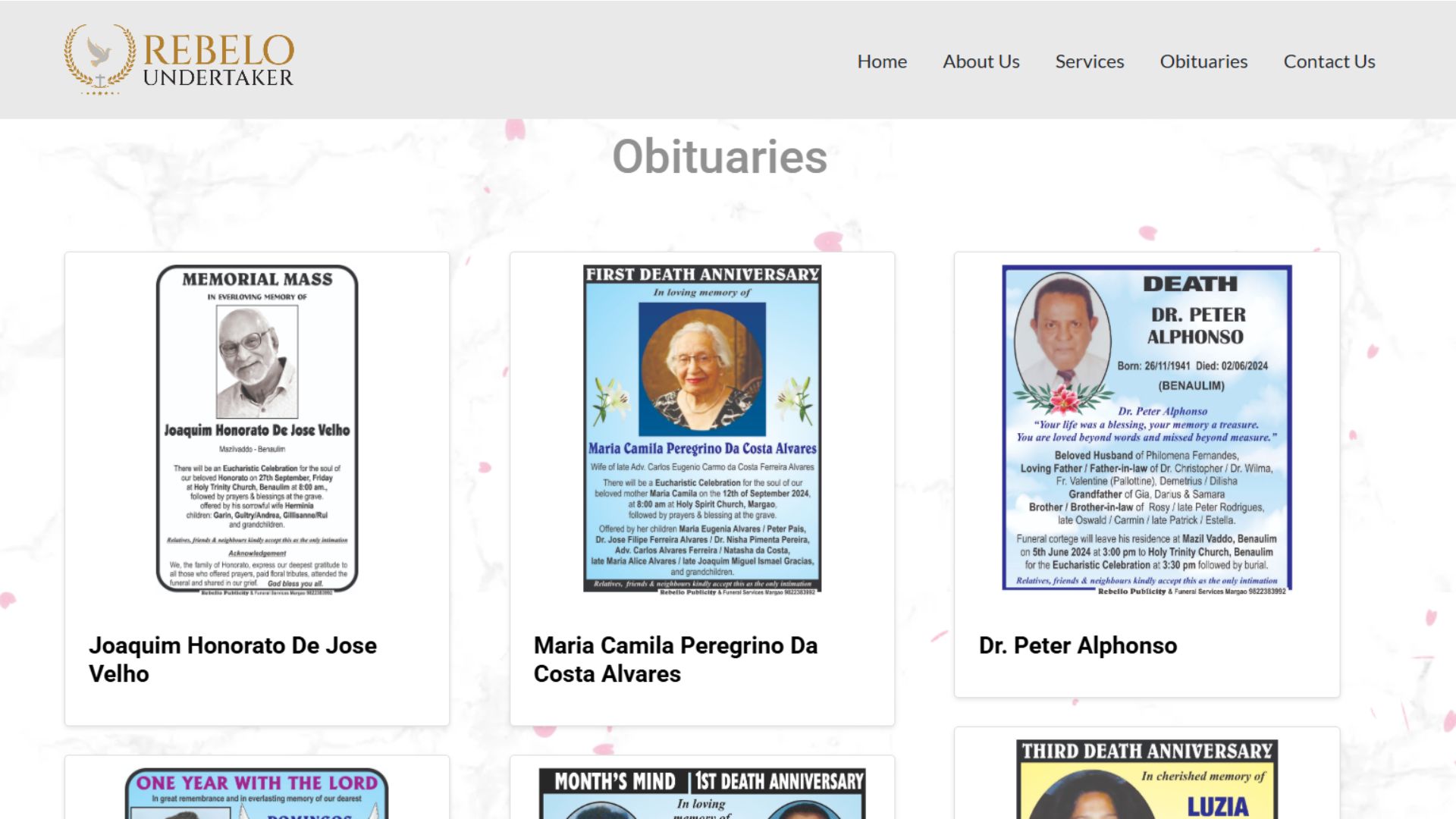 rebelo undertaker website
