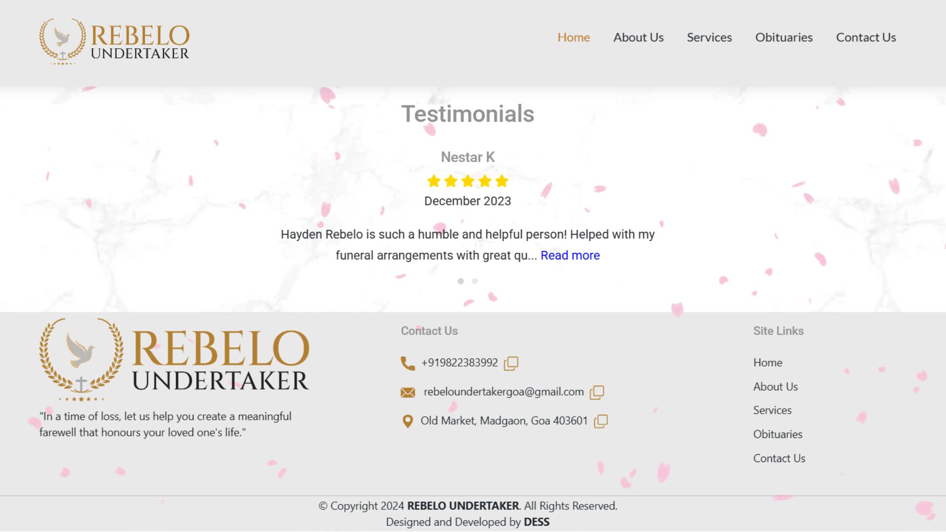 rebelo undertaker website